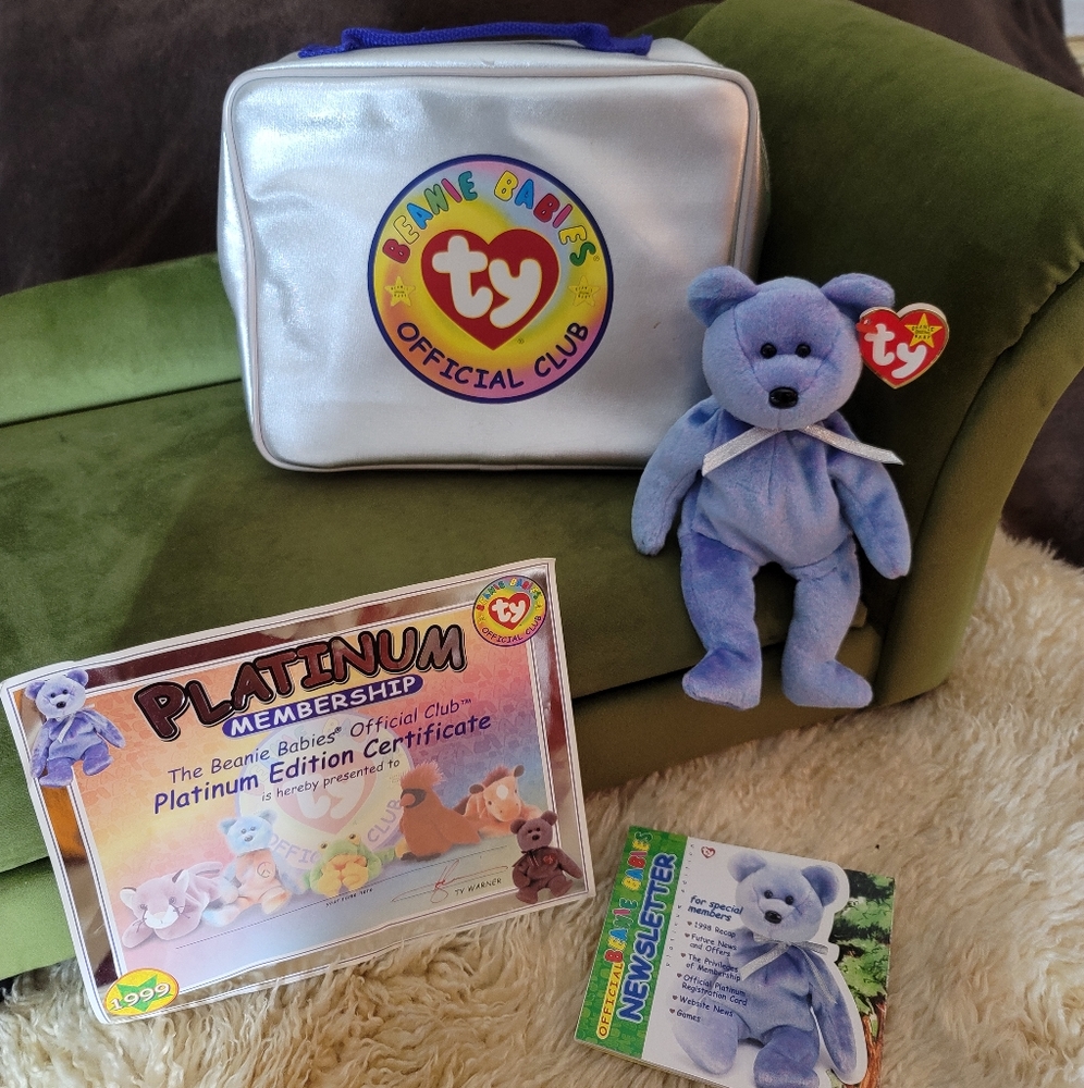 Ty Beanie Babies Platinum Edition Club Kit 9" Clubby II, Purple Bear With Tag - Picture 2 of 12